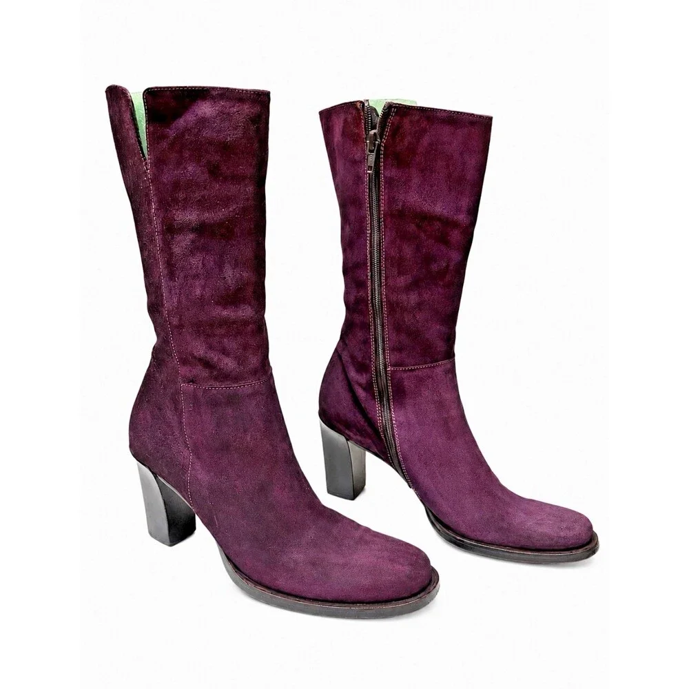 Banana Republic Mid Calf Suede Boots Vintage 1990's Re-Dyed Violet Purple